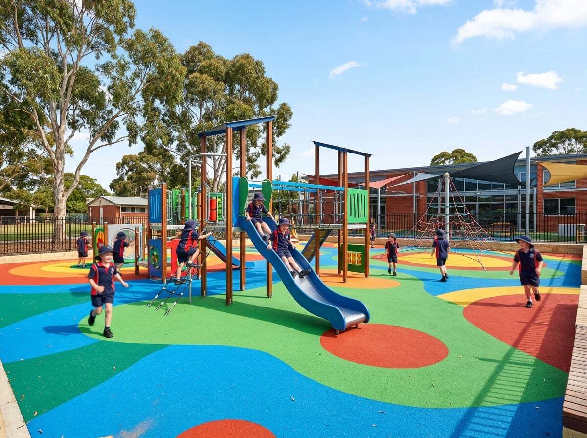 Colourful school playground rubber soft fall surfacing