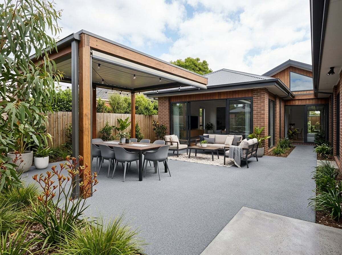 Residential patio with seamless grey rubber surfacing